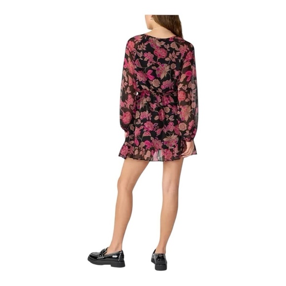 Sanctuary Floral Print V-Neck Long Sleeve Mini Dress Sensation Chiffon Dress - Picture 3 of 15